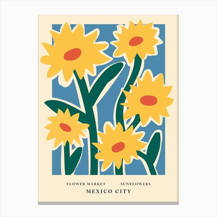 Flower Market Mexico City, Sunflowers Canvas Print by KristinityArt