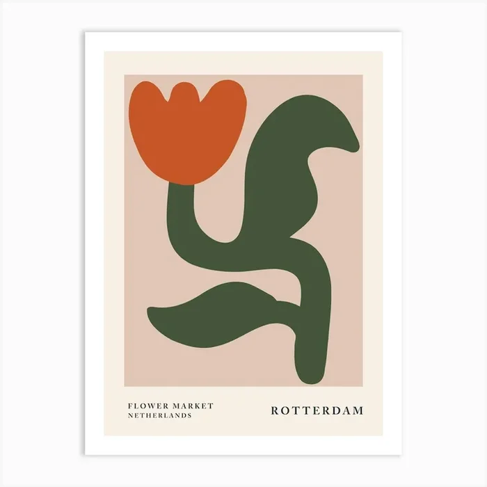 Flower market Rotterdam, Tulip, Fun art, Neutral abstract flowers Art Print by KristinityArt