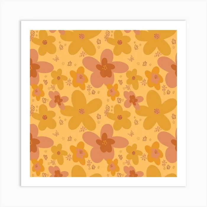 Flower Pattern Creamsicle Art Print by MiniPopTart