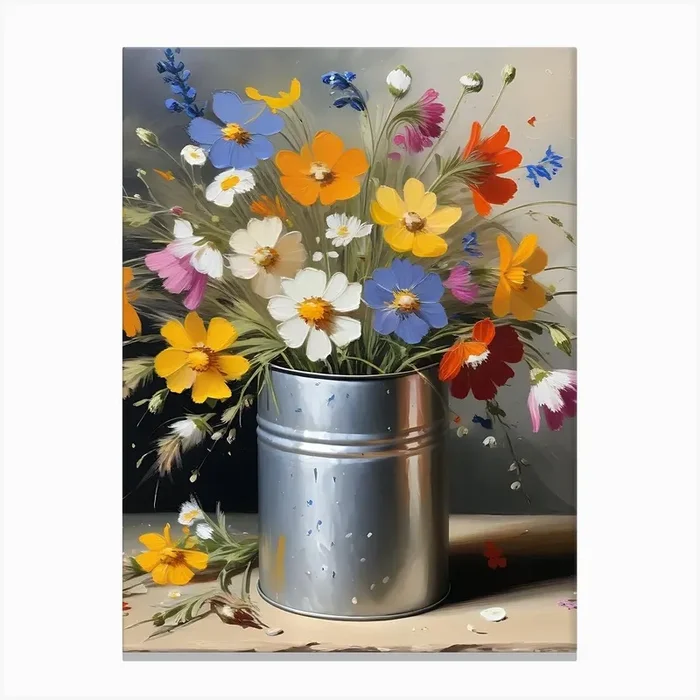 Flowers In A Can Canvas PrintY by Yasso