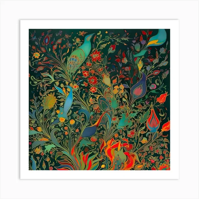 Flowers Trees Forest Mystical Forest Nature Background Landscape Art Print by Etnousta