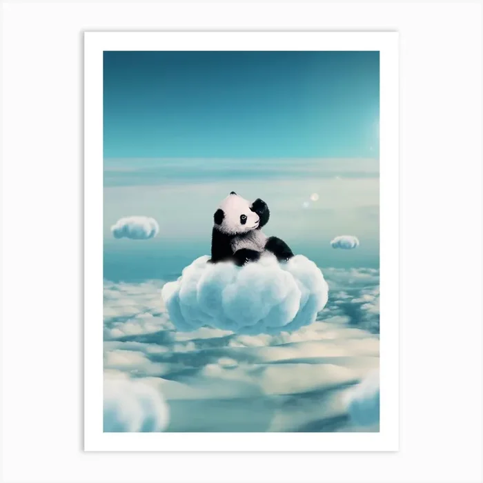 Flying Clouds With Baby Panda Art Print by Arizrab