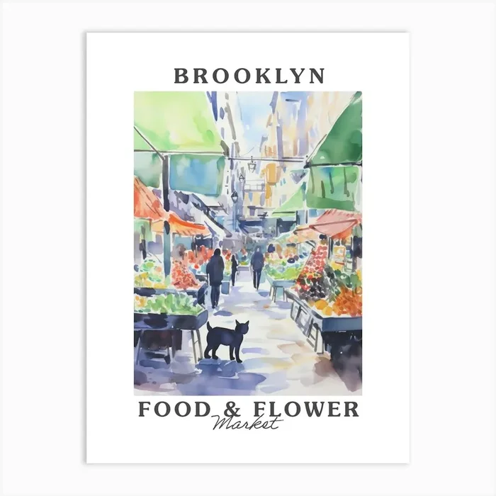 Food Market With Cats In Brooklyn 3 Poster Art Print by Purrfect Plates