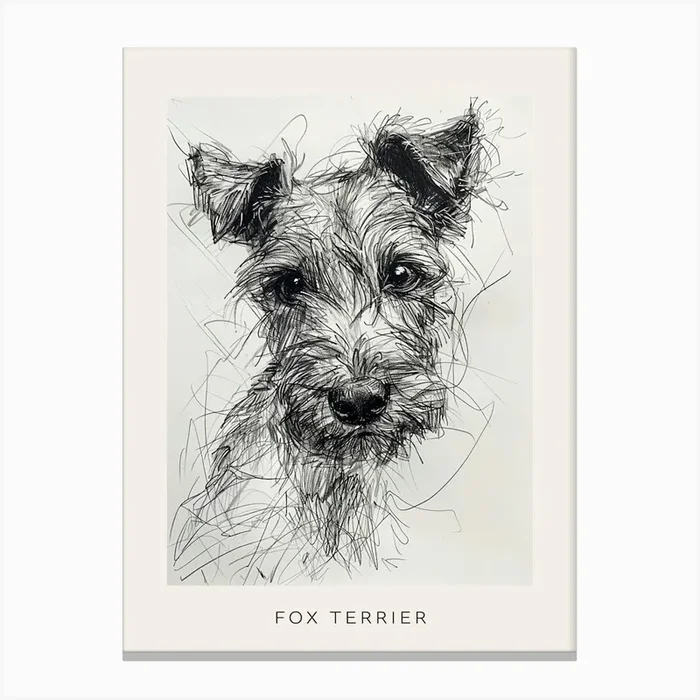 Fox Terrier Dog Line Sketch 2 Poster Canvas Print by Woof and Whiskers