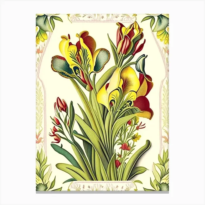 Freesia 3 Floral Botanical Vintage Poster Flower Canvas PrintPP by Petal Palette