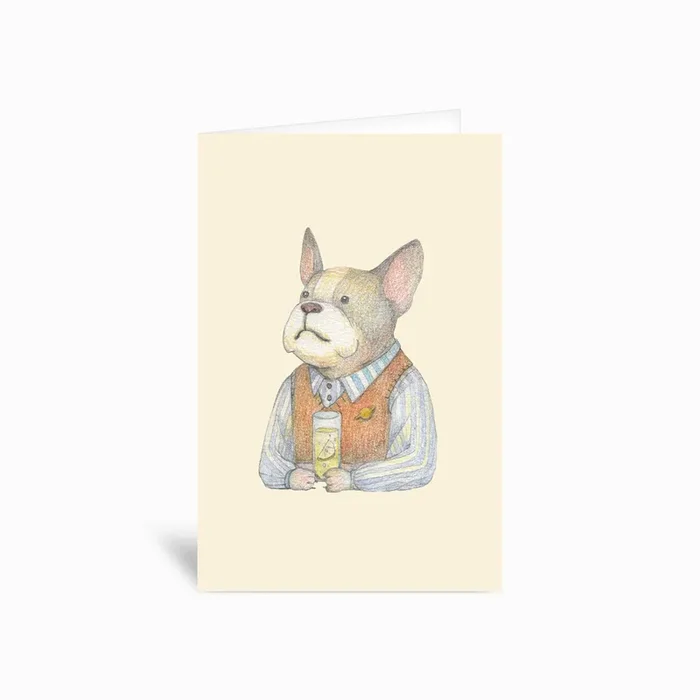 French Bulldog And Gin Tonic Greetings Card by Hahaha Creative