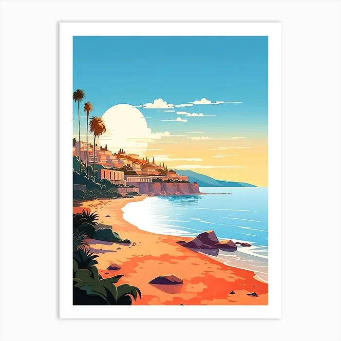 French Riviera, France, Flat Illustration 4 Art Print by Dreamy Seasons Art