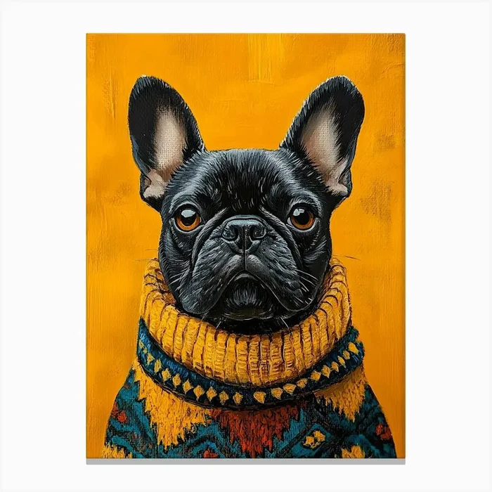 Frenchie In Yellow And Blue 2 Canvas PrintSC by S.K. Coghlan