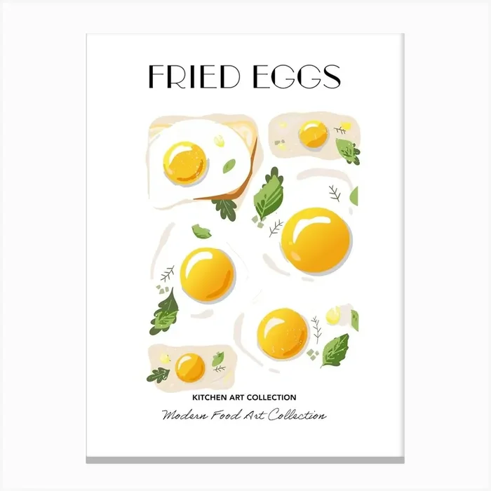 Fried Eggs Print Kitchen Art Kitchen Poster Food Art Mid Century Modern Canvas Print by Mambo