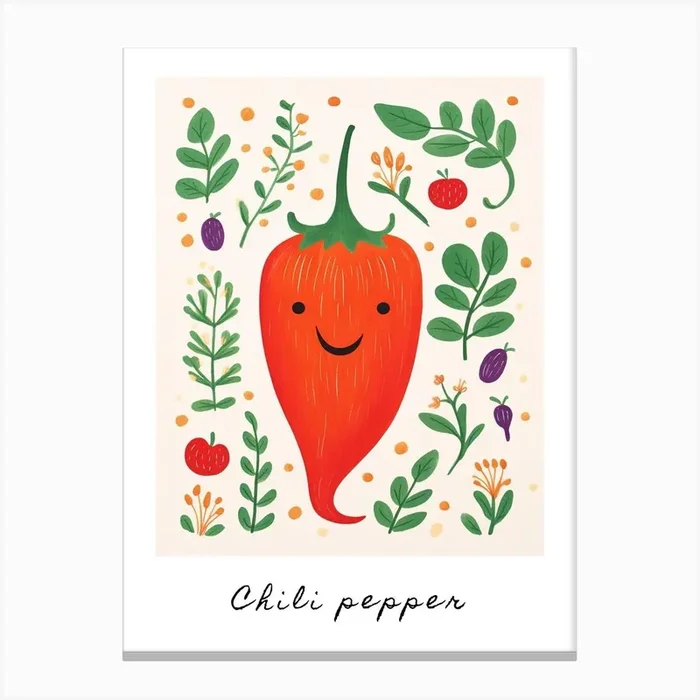 Friendly Kids Chili Pepper 1 Poster Canvas Print by Scribble Studio
