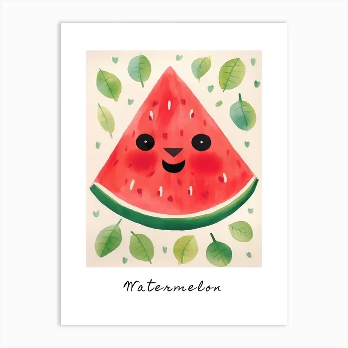 Friendly Kids Watermelon 1 Poster Art Print by Scribble Studio