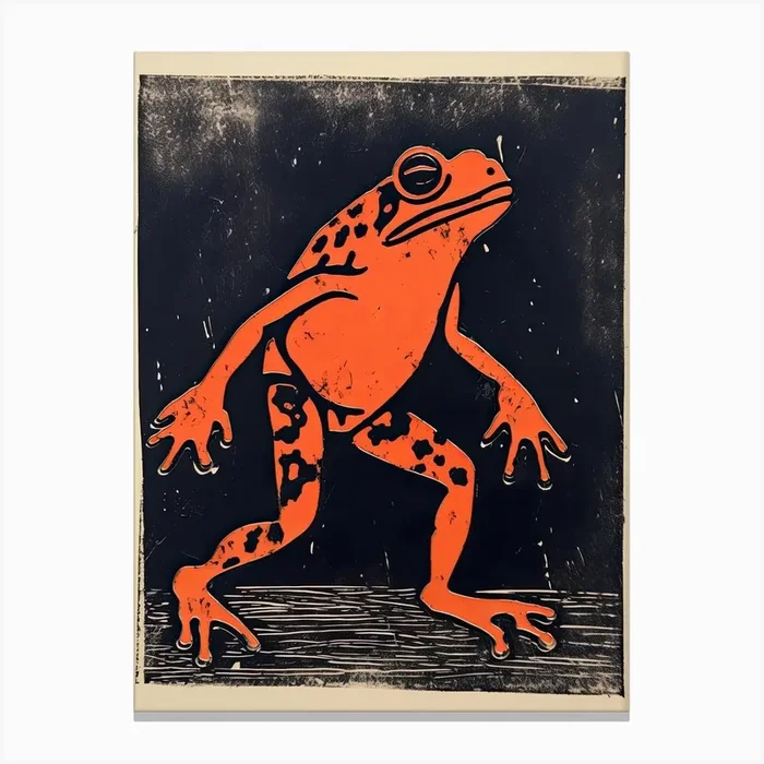 Frog, Woodblock Animal Drawing 2 Canvas Print by Sakura Animal Creations