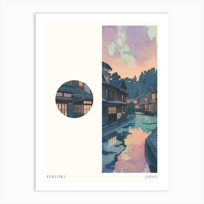 Fukuoka Japan Cut Out Travel Poster Art Print by Japan Journey