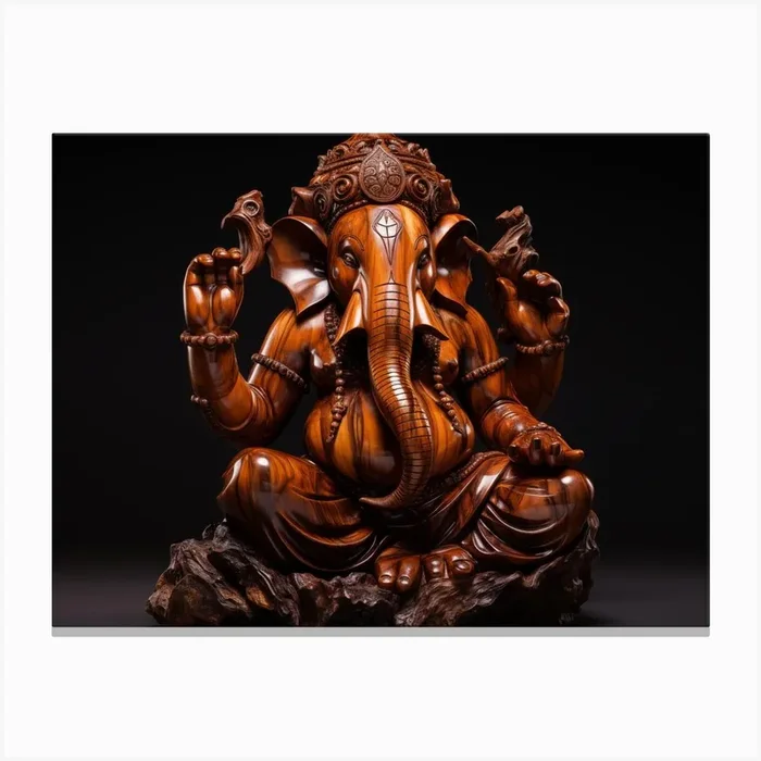 Ganesha Made Of Polished Walnut Burl And Blackwoo 4530af83 Ec97 48a8 A74c 2c35973fba Canvas PrintA by amitvasani