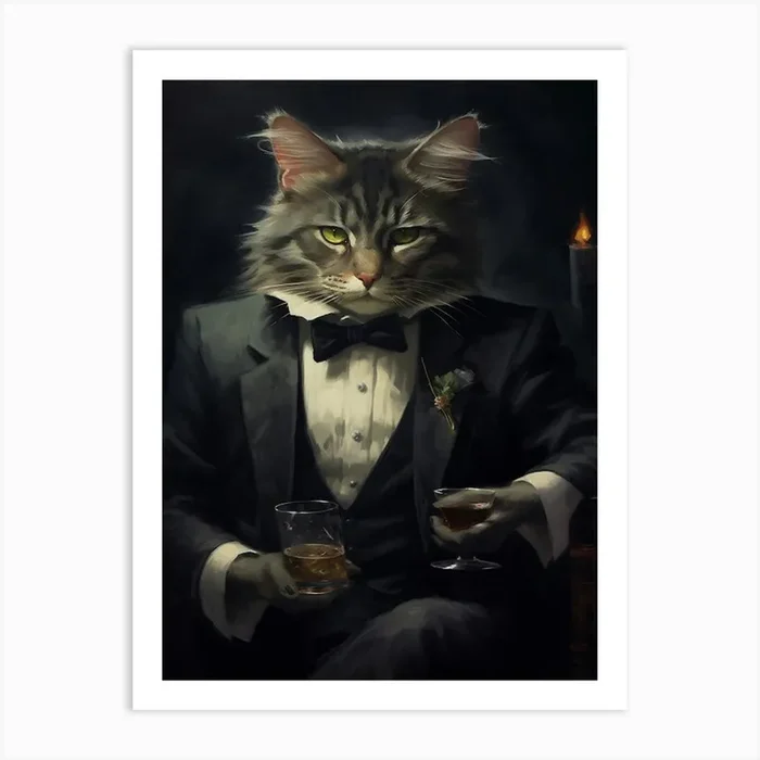 Gangster Cat Norwegian Forest Cat Art Print by Woof and Whiskers