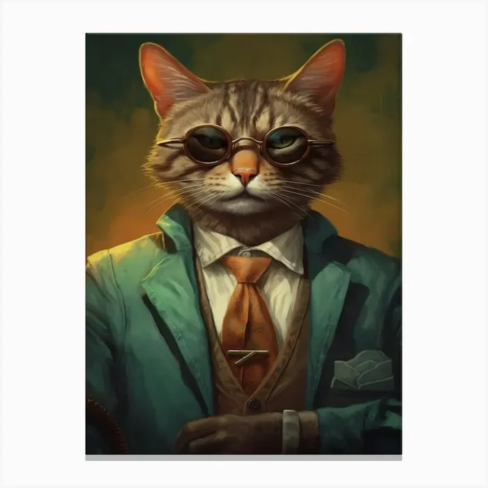 Gangster Cat Serengeti Canvas Print by Woof and Whiskers