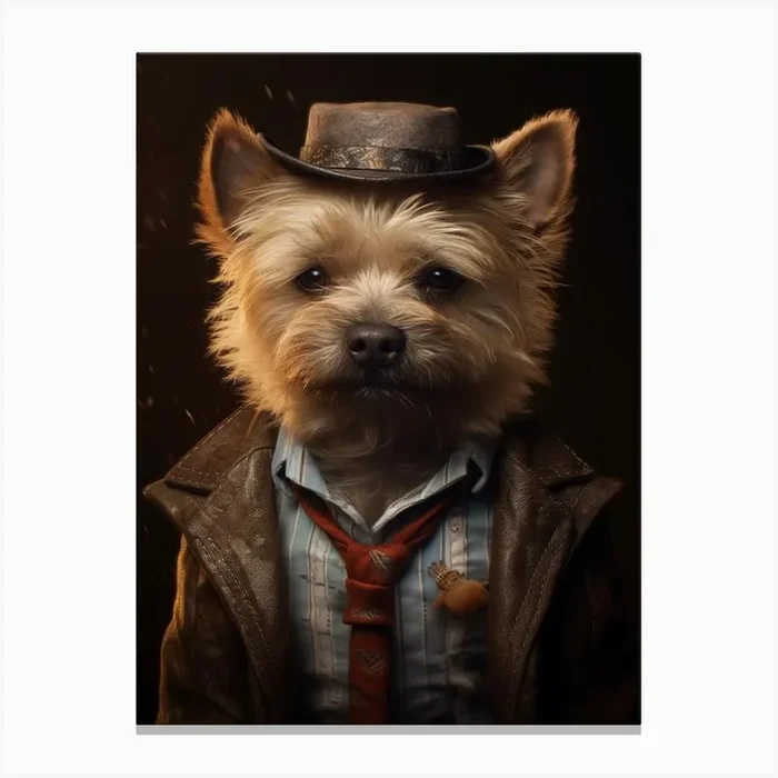 Gangster Dog Cairn Terrier Canvas Print by Woof and Whiskers