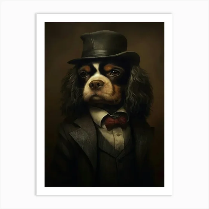 Gangster Dog English Toy Spaniel Art Print by Woof and Whiskers