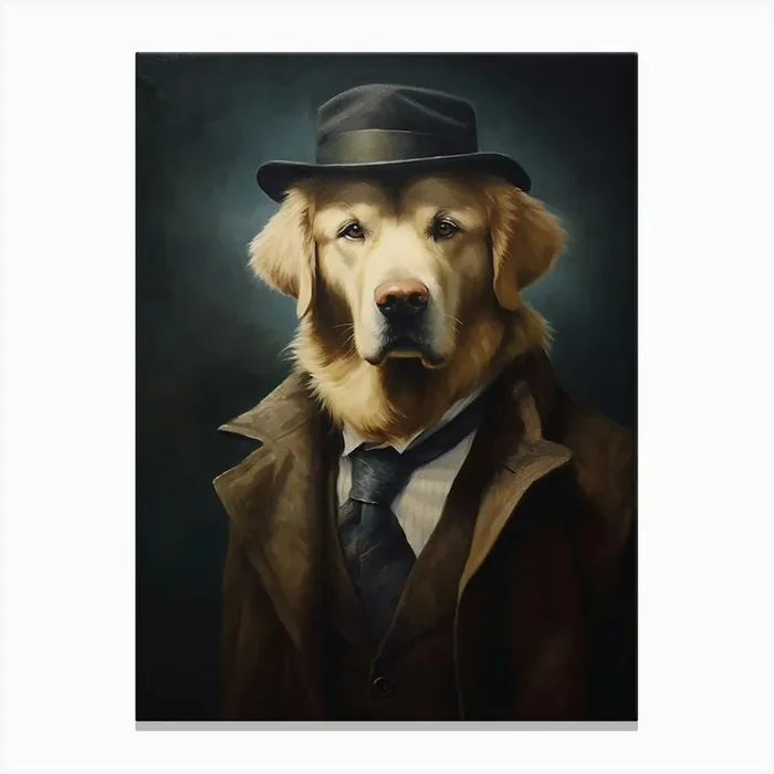 Gangster Dog Golden Retriever Canvas Print by Woof and Whiskers