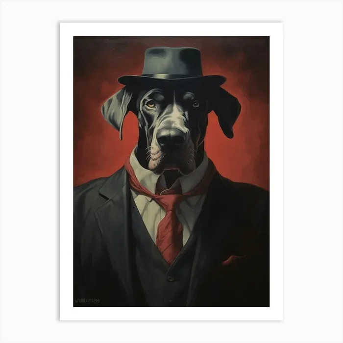 Gangster Dog Great Dane Art Print by Woof and Whiskers