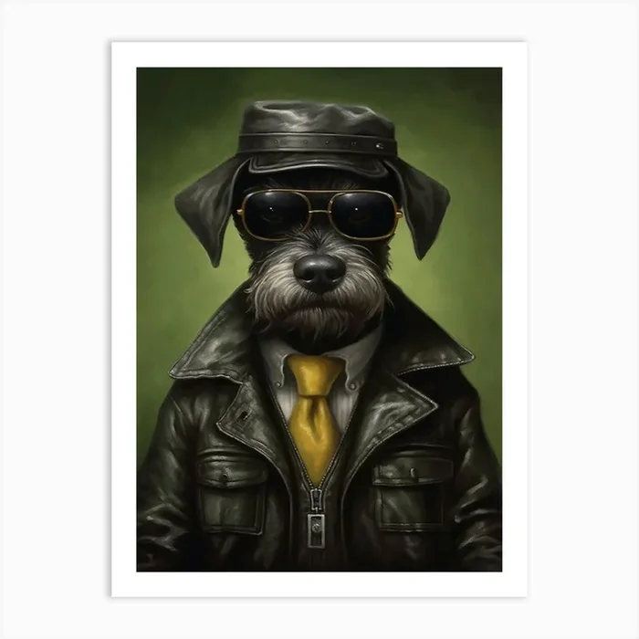 Gangster Dog Miniature Schnauzer Art Print by Woof and Whiskers