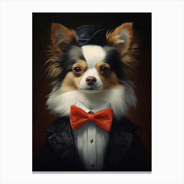 Gangster Dog Papillon 2 Canvas Print by Woof and Whiskers