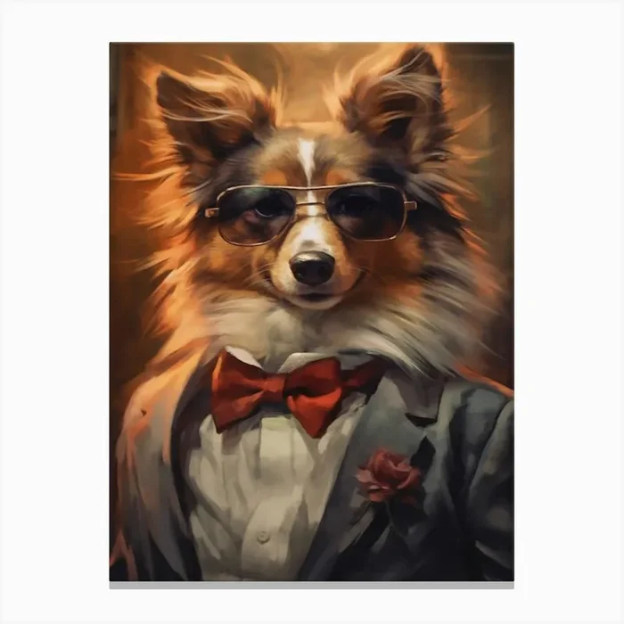 Gangster Dog Shetland Sheepdog 6 Canvas Print by Woof and Whiskers