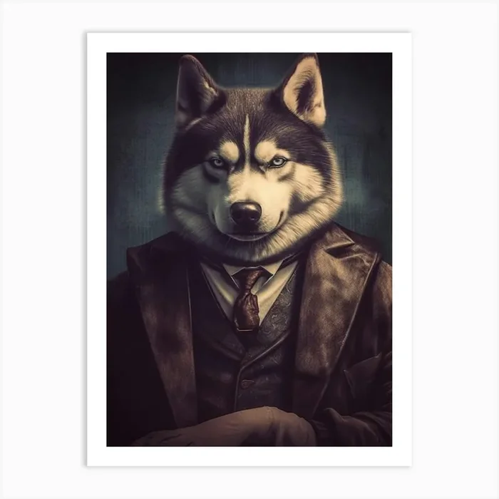Gangster Dog Siberian Husky 2 Art Print by Woof and Whiskers
