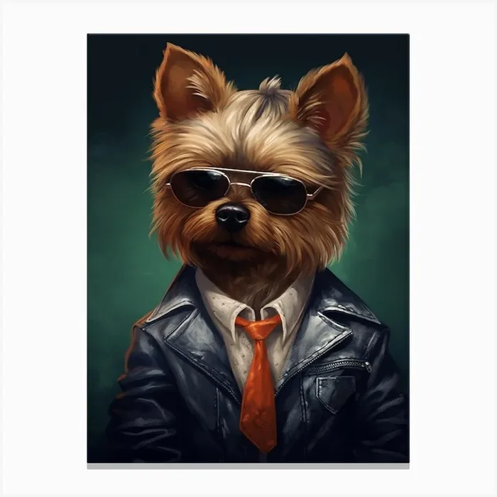 Gangster Dog Yorkshire Terrier Canvas Print by Woof and Whiskers