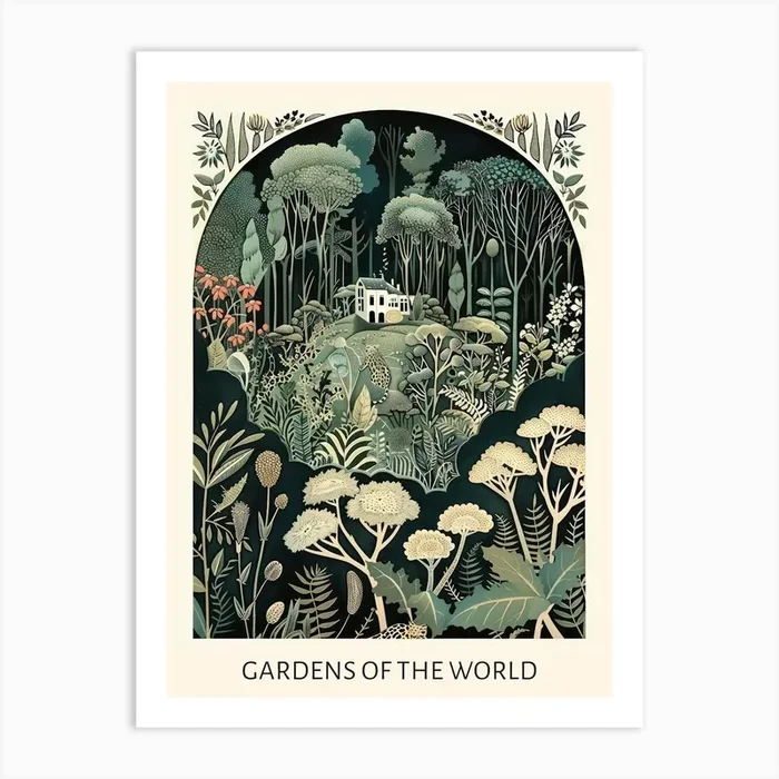 Gardens Of The World 5 Vintage Art Nouveau Botanical Art Print by Mambo