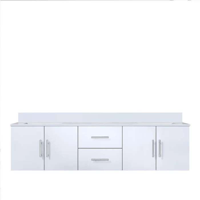 Geneva 72 in. W x 22 in. D Glossy White Double Bath Vanity and White Quartz Top