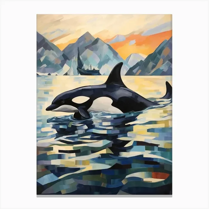 Geometric Impasto Orca Whale Cold Colours Canvas Print by Energy of the Sea