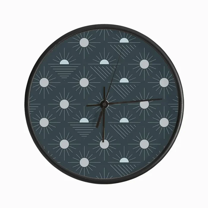 Geometric Pattern With Suns On Dark Blue Clock by BlueLela