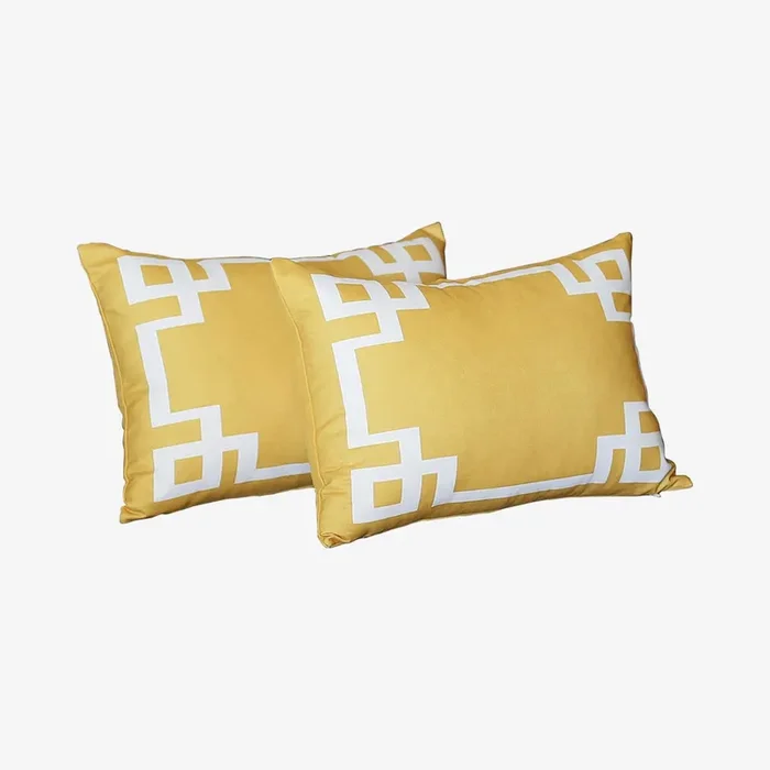 Geometric Rectangle Throw Pillow Covers – Yellow / White – Set of 2 by MIKE & Co. New York