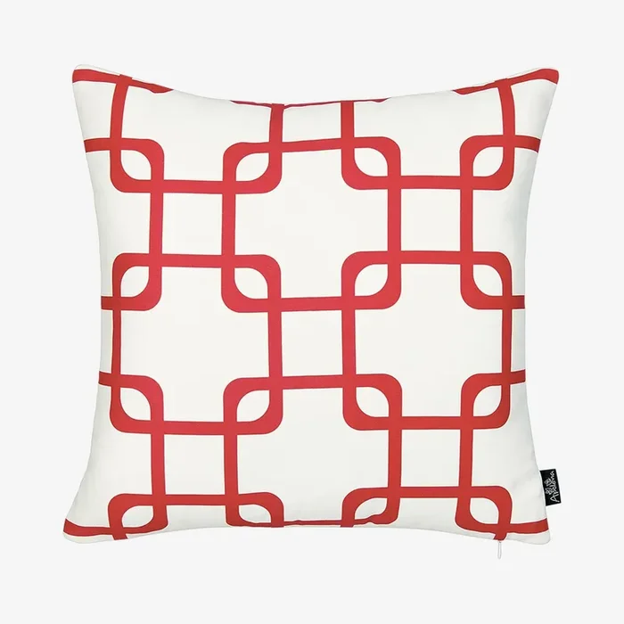 Geometric Square Throw Pillow Cover – White / Red by MIKE & Co. New York