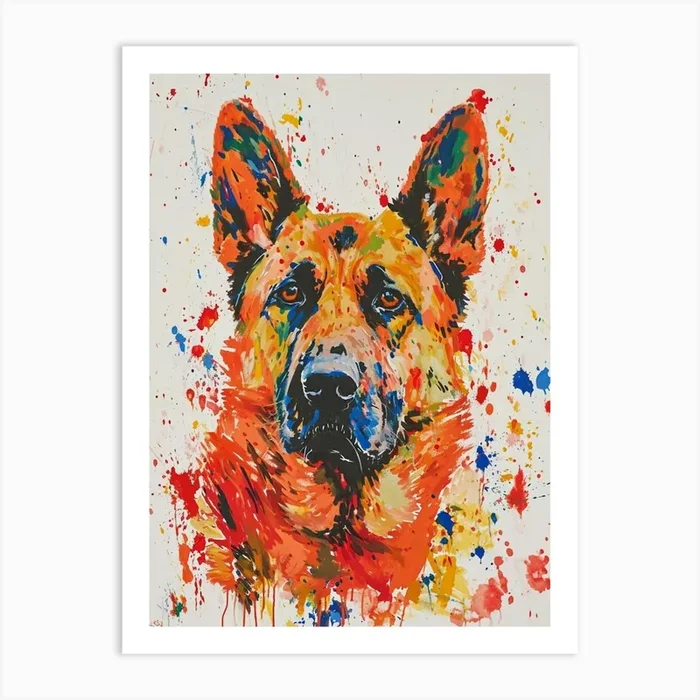 German Shepherd Acrylic Painting 10 Art Print by Woof and Whiskers