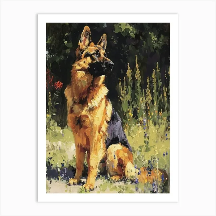 German Shepherd Acrylic Painting 3 Art Print by Woof and Whiskers