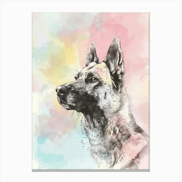 German Shepherd Dog Pastel Line Watercolour Illustration 4 Canvas Print by Woof and Whiskers