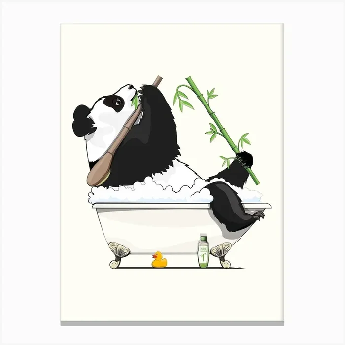 Giant Panda Bear In The Bath Canvas Print by Wyatt 9