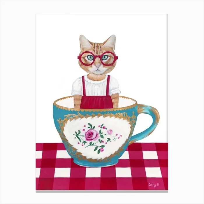 Ginger Cat In A Cup Canvas Print by Sally B