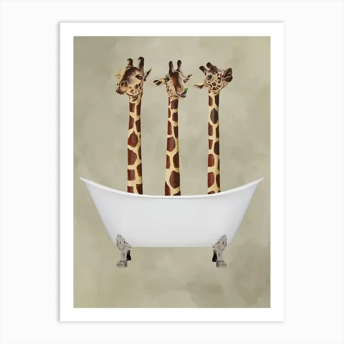 Giraffes In Bathtub Art Print by Coco Deparis