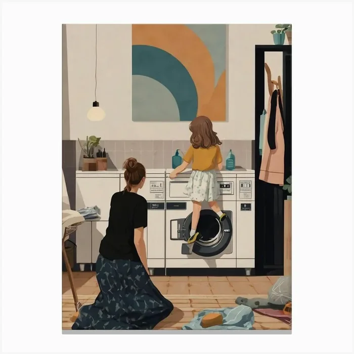Girl And A Washing Machine Canvas Print by ontoseno