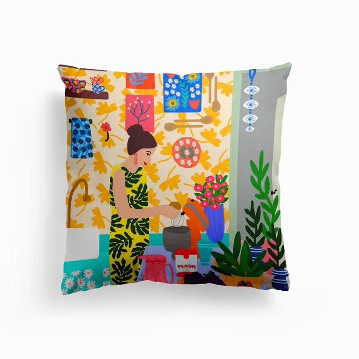 Girl Cooking Lunch Cushion by Studio Grand-Père