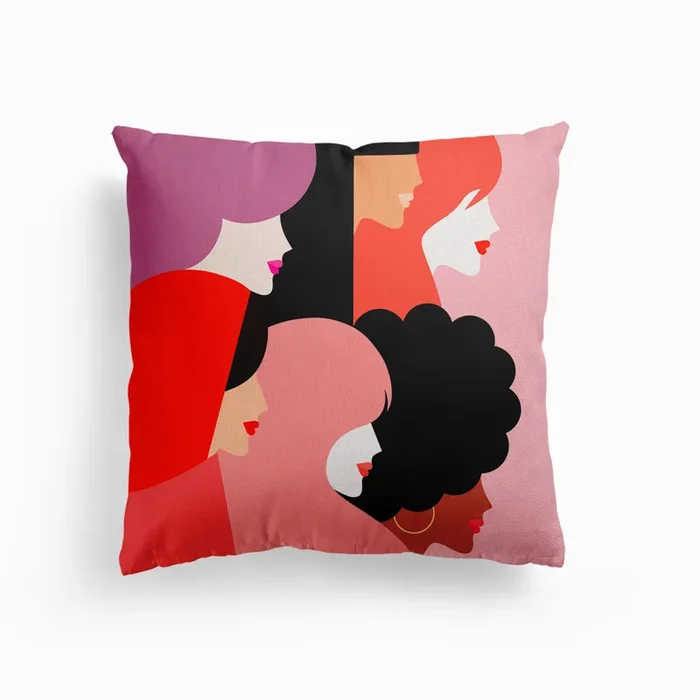Girl Power We Persist Coral Canvas Cushion by Dominique Vari