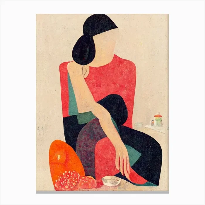 Girl Sitting In A Kitchen Canvas Print by Mambo