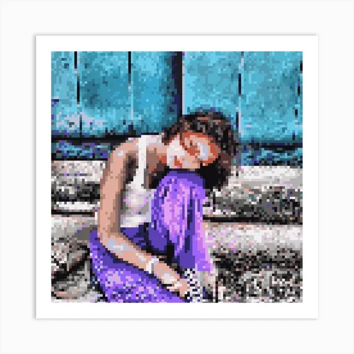 Girl Sitting On Steps By Person Art PrintL by Lunavalente
