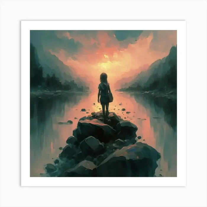 Girl Standing On Rocks Art Print by ArtisticAura