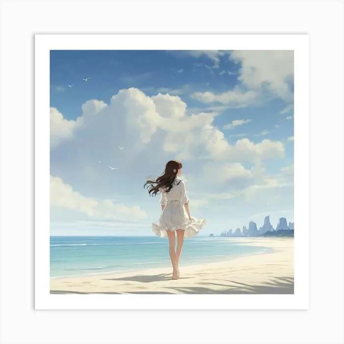 Girl Walking On The Beach Art Print by Fantasy24