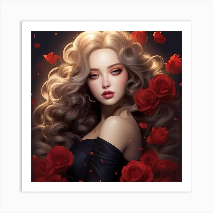 Girl With Red Roses Art Print by Terence westwood