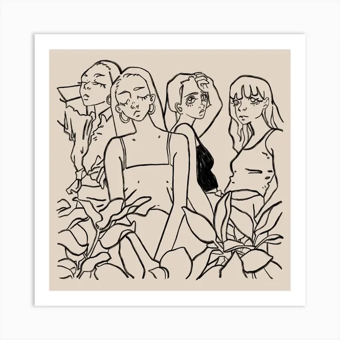 Girls Girls Girls Beige Square Art Print by Luceferous